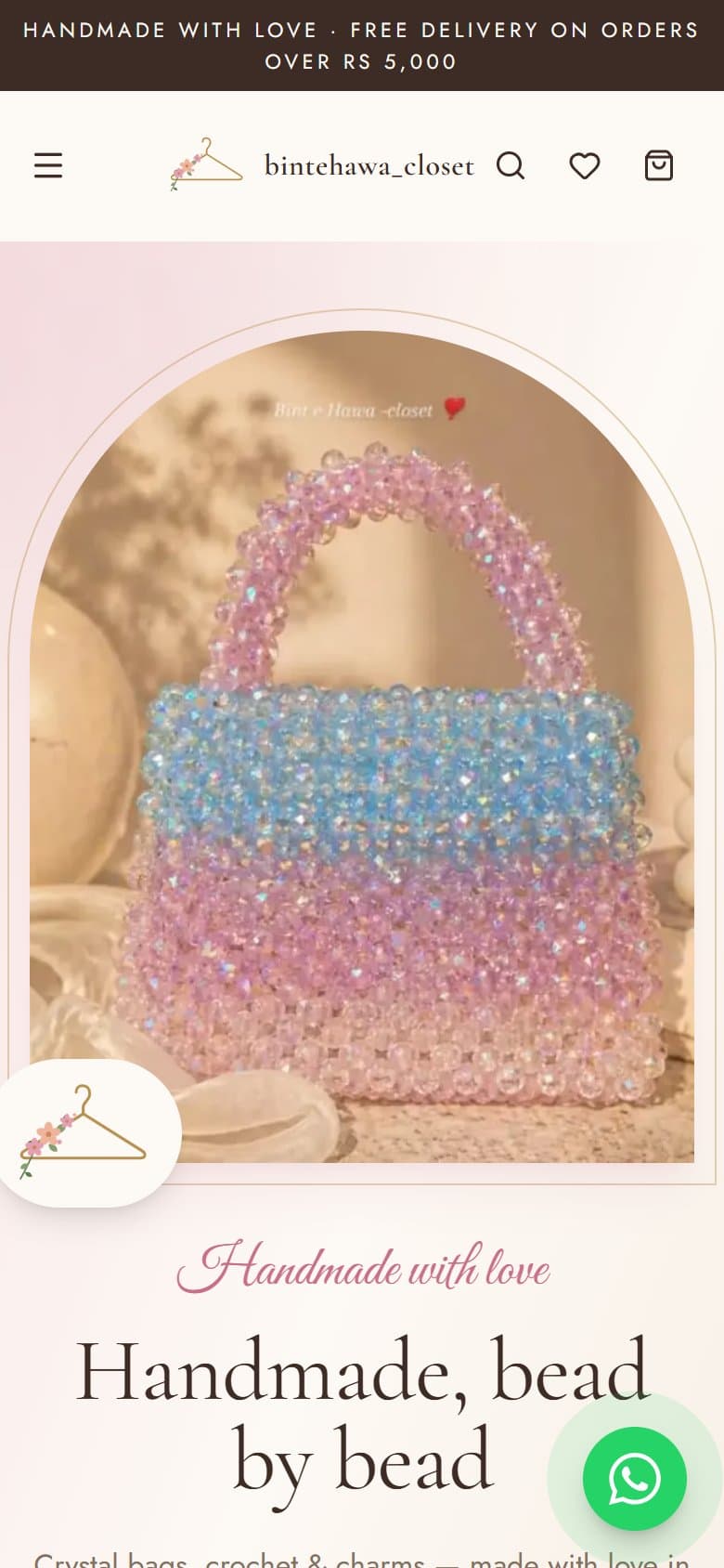 Binte Hawa Closet website shown on a mobile phone