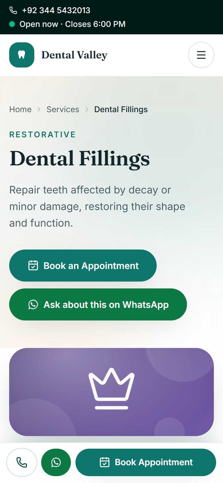 Dental Valley website shown on a mobile phone